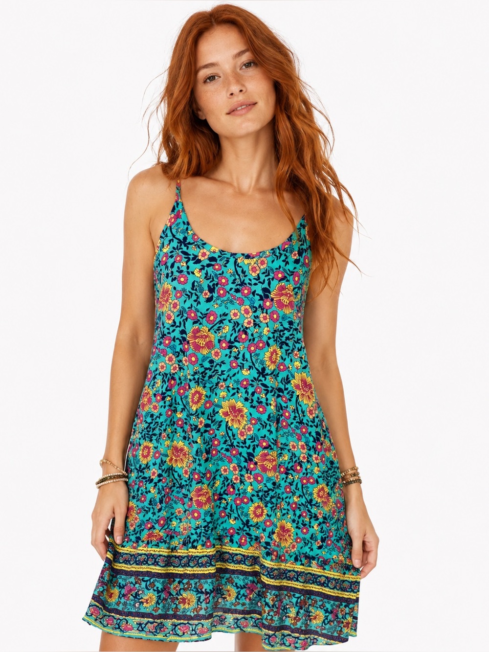 Qearal Floral Sundress Large Boho Slip Dress Turquoise Midi Dress